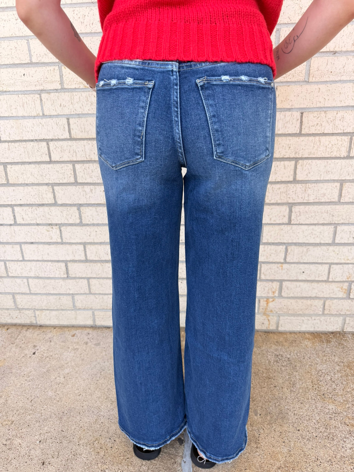 Janelle High Rise Super Stretch Wide Leg w/ Destroyed Hem