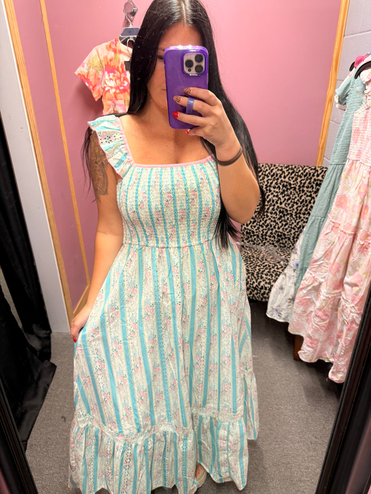 Wrenlee Pink and teal detail maxi dress