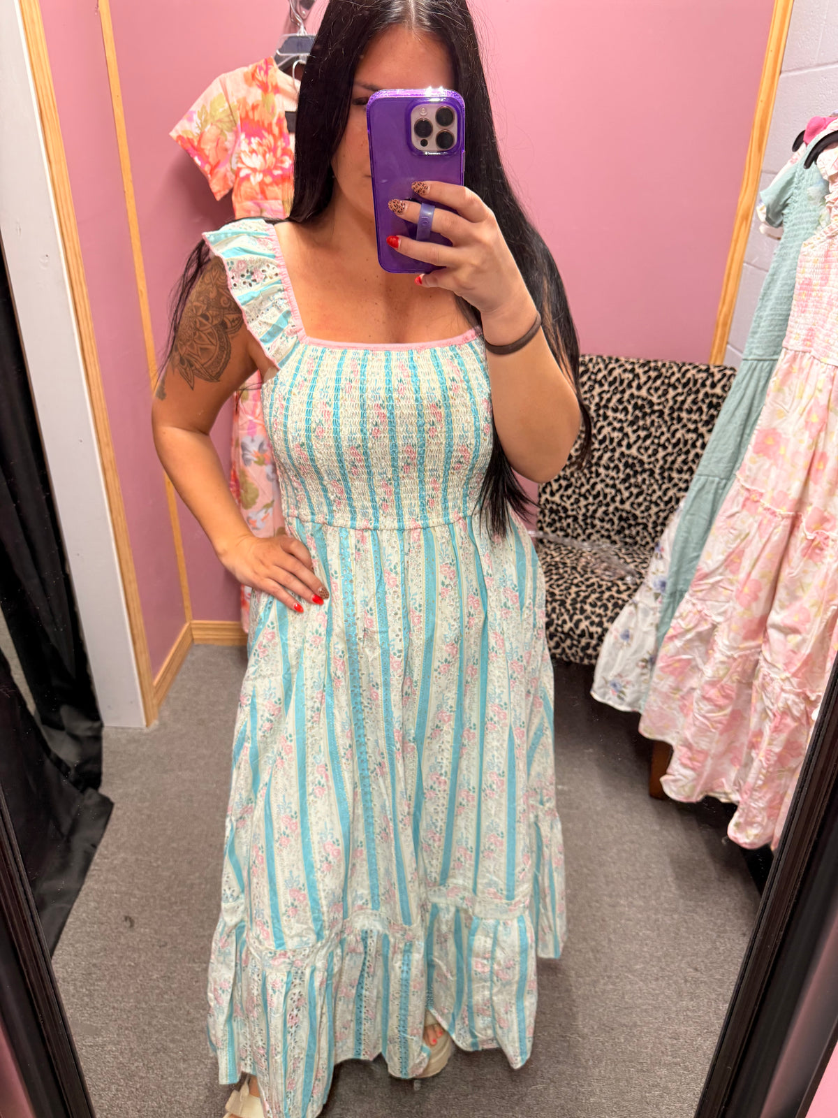 Wrenlee Pink and teal detail maxi dress