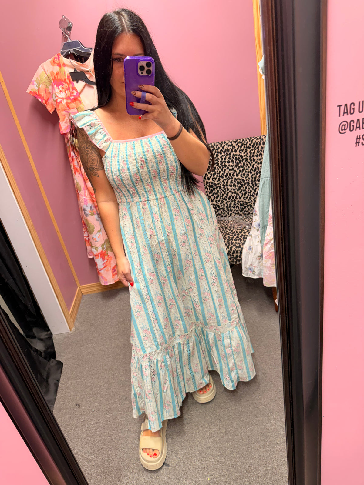 Wrenlee Pink and teal detail maxi dress