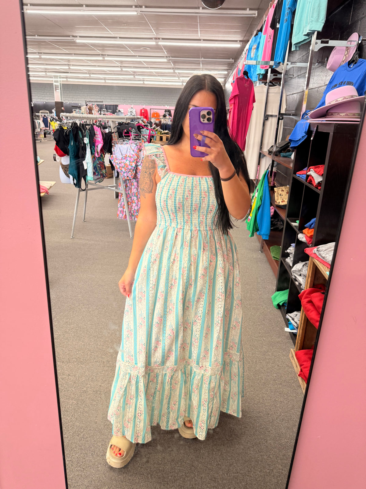 Wrenlee Pink and teal detail maxi dress