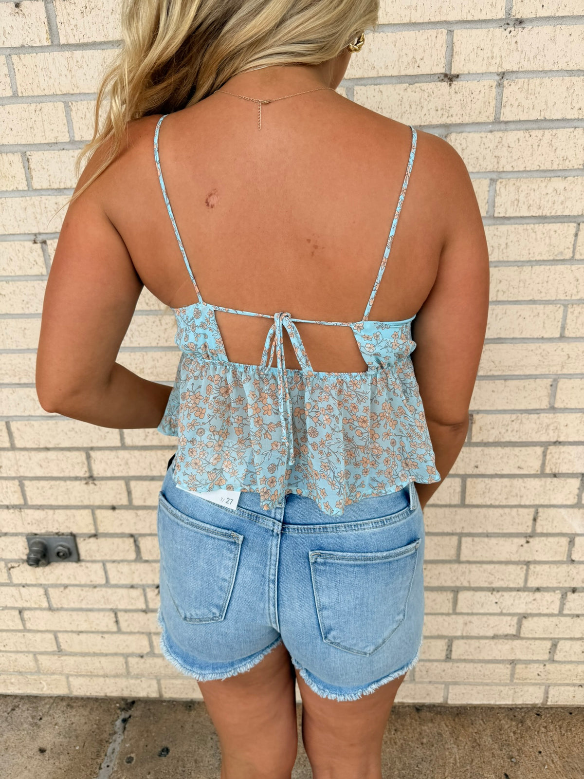 blue spring print top