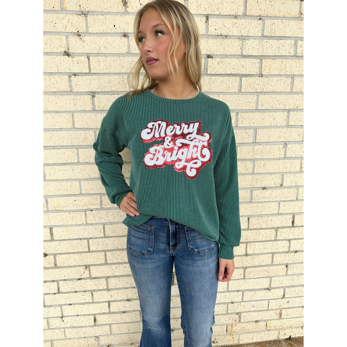 Merry Christmas Corded Sequin Top