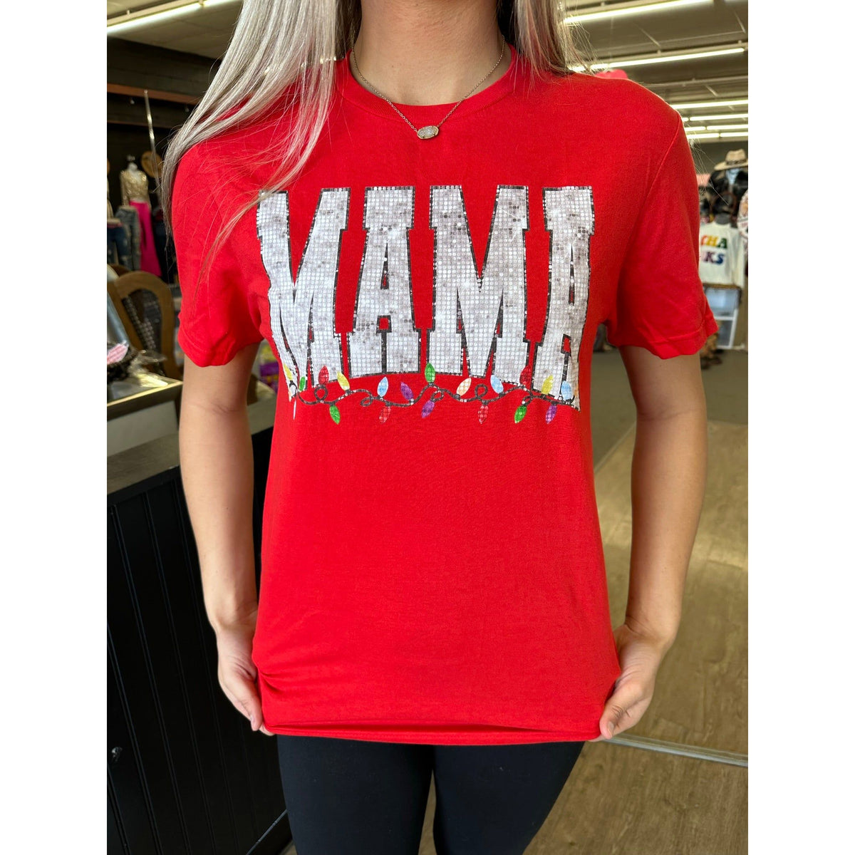 Christmas Mama Faux Glitter Tee or Sweatshirt