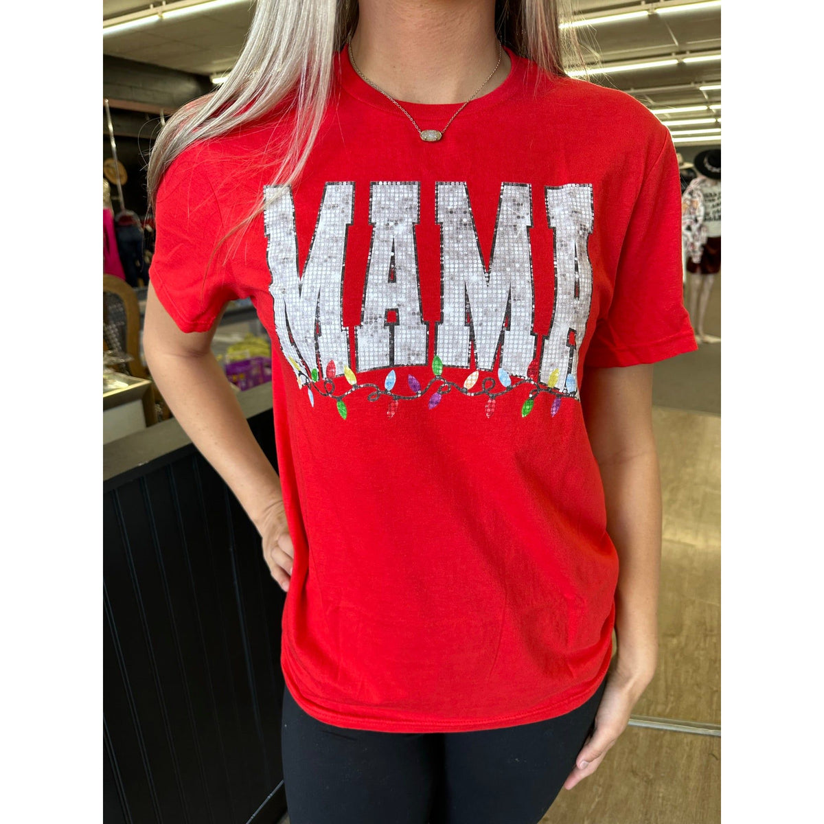 Christmas Mama Faux Glitter Tee or Sweatshirt
