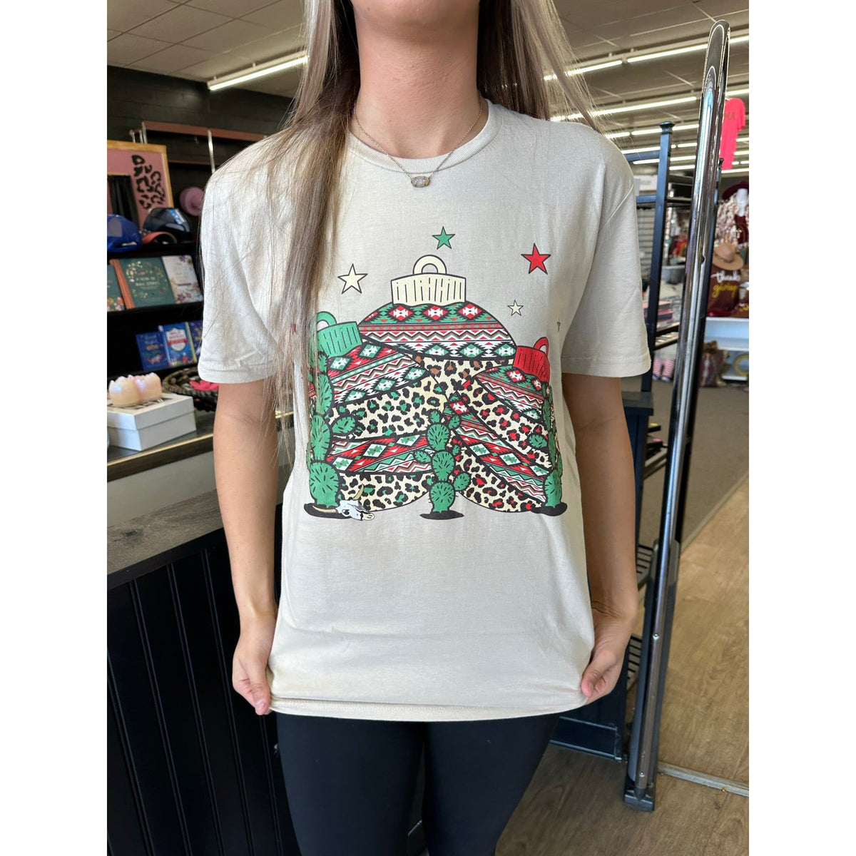 Ornament leopard Western Cactus Christmas Tee or Sweatshirt