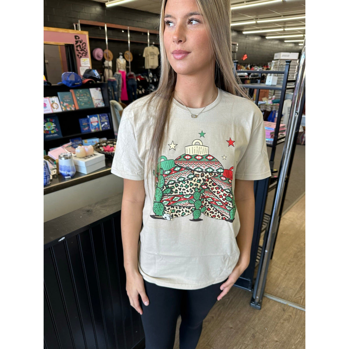 Ornament leopard Western Cactus Christmas Tee or Sweatshirt