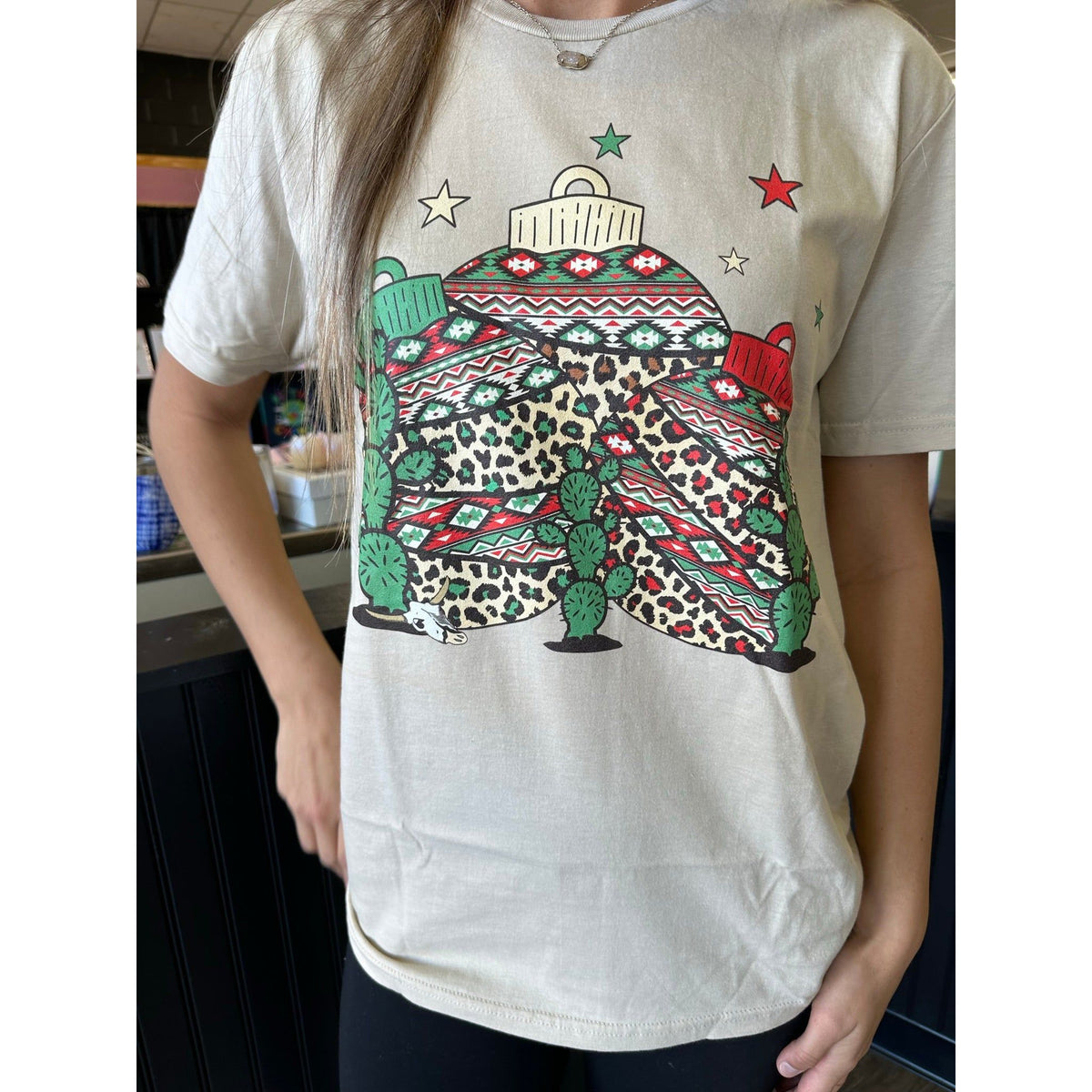 Ornament leopard Western Cactus Christmas Tee or Sweatshirt