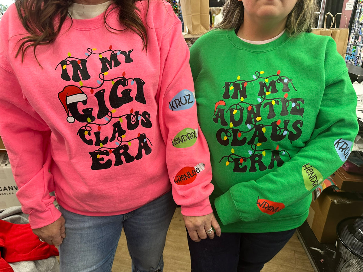 Christmas Personalize In MY Auntie, Mama, Gigi, or ANY Claus Era sleeve Sweatshirt