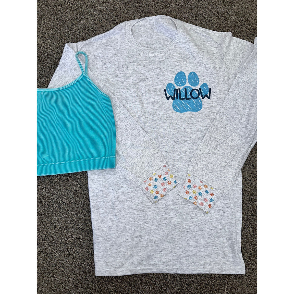 Colorful Pet Paw Print Sweatshirt custom name/s