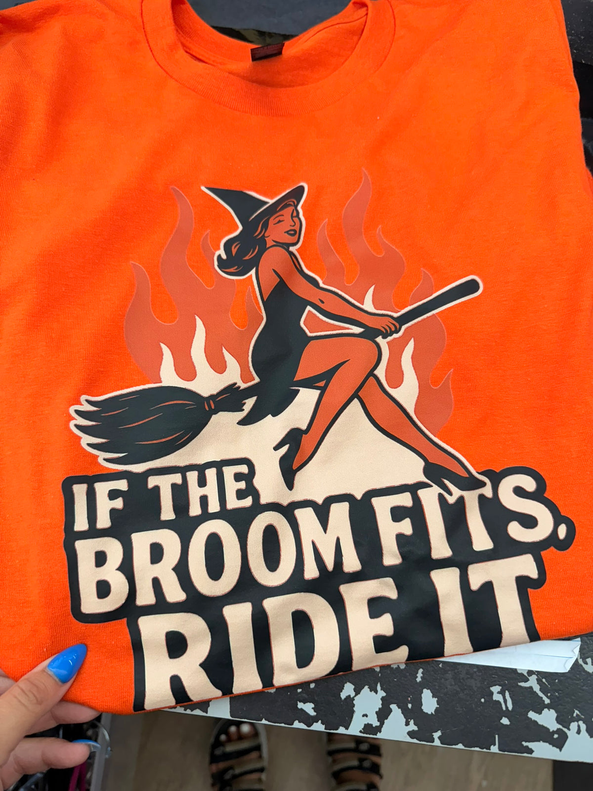 if the broom fits ride it halloween tee or sweatshirt