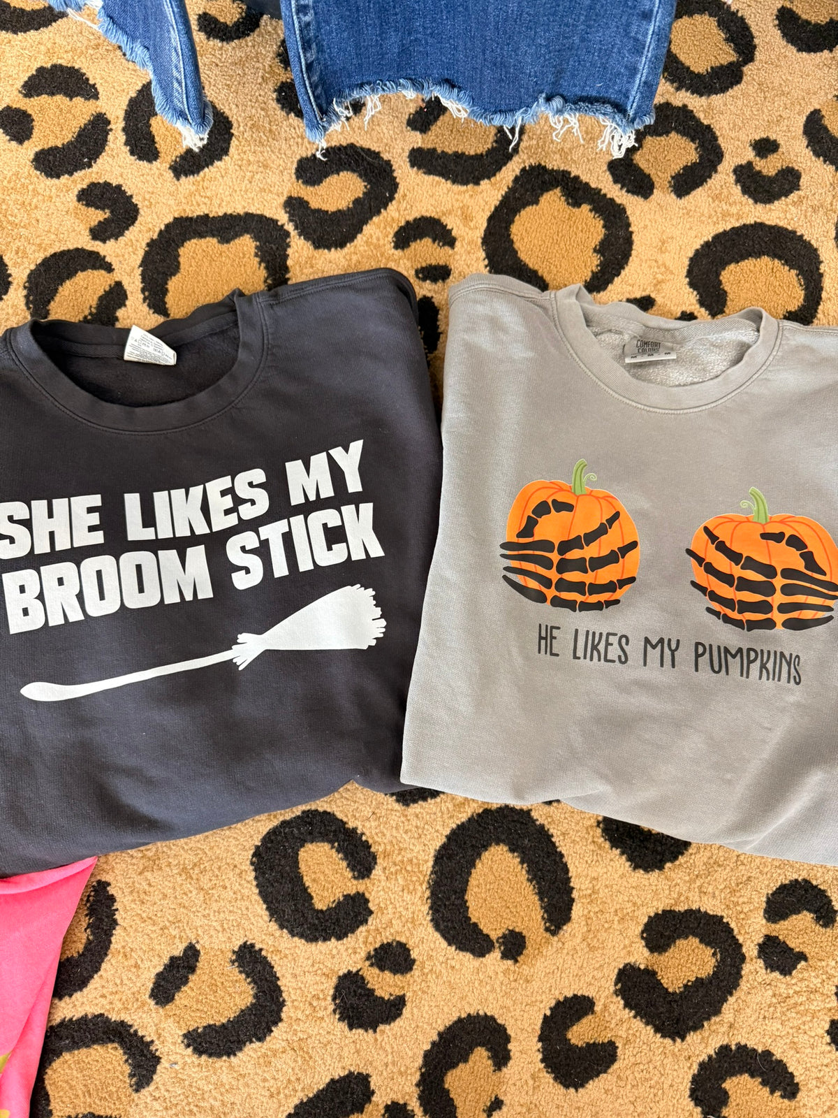 broomstick or pumpkin matching Halloween tee or sweatshirt