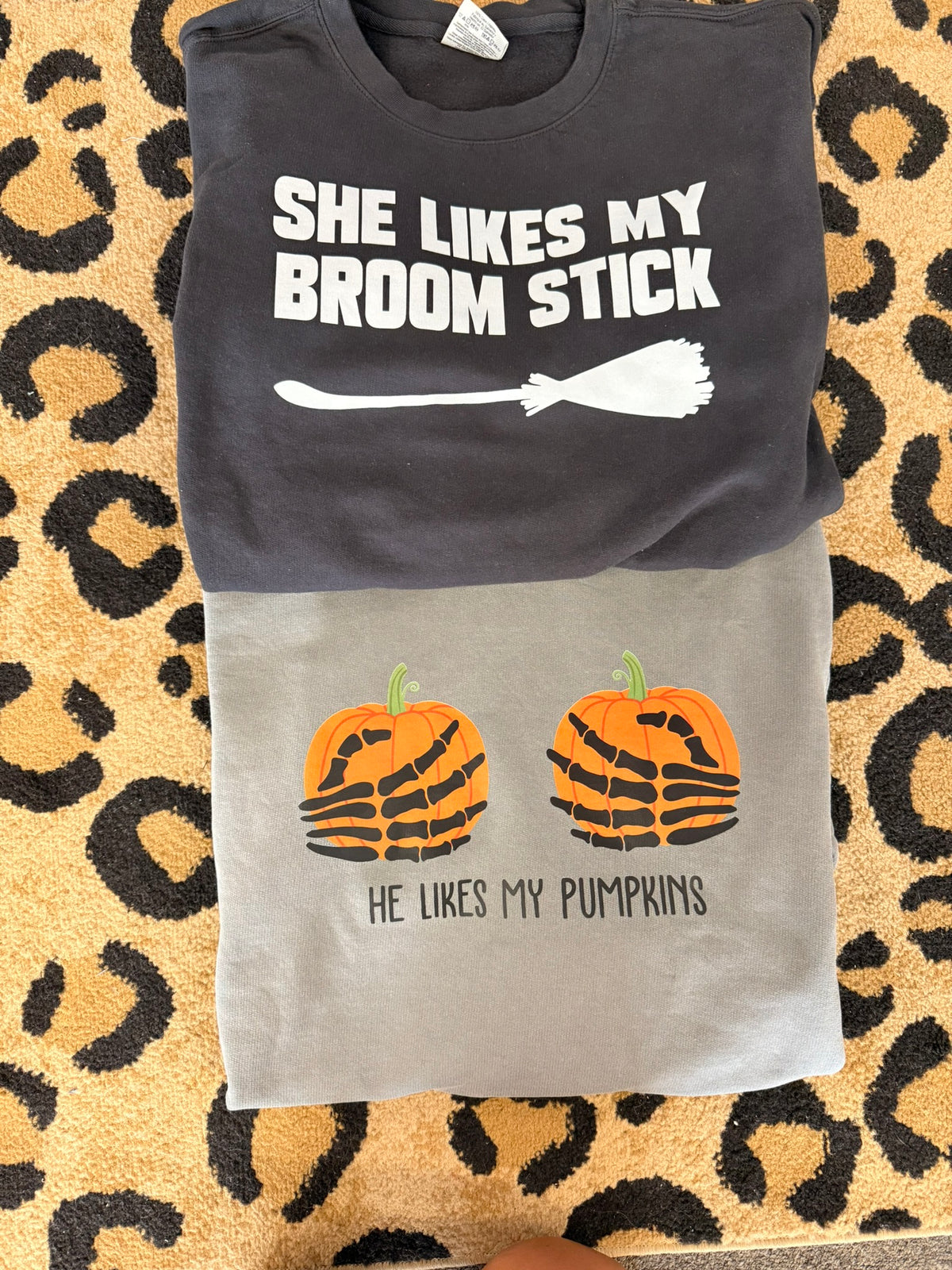 broomstick or pumpkin matching Halloween tee or sweatshirt