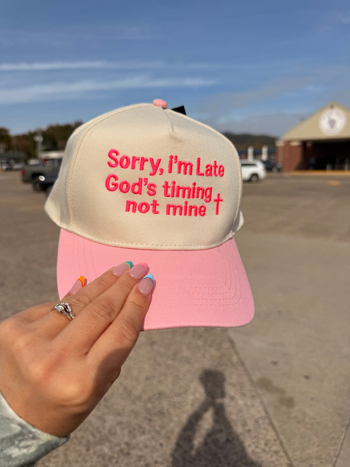 sorry I'm late his timing not mine embroidered hat
