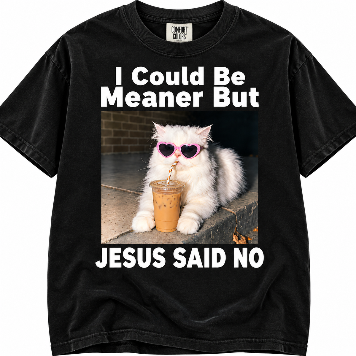 I could be meaner but Jesus said no (cat with glasses) Christian tee or sweatshirt
