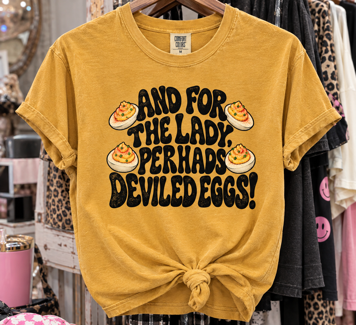 and for the lady perhaps deviled eggs tee or sweatshirt