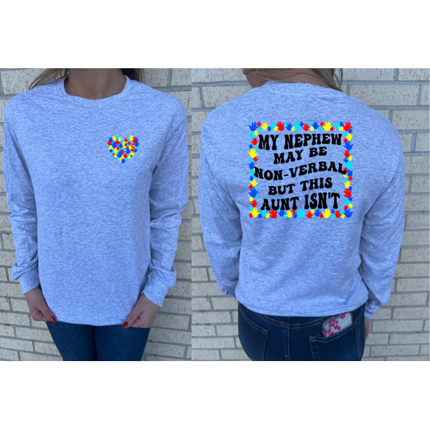 Aunt Niece or Nephew Non-verbal Autism tee or sweatshirt