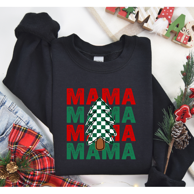Mama Checkered  Christmas Tee or Sweatshirt