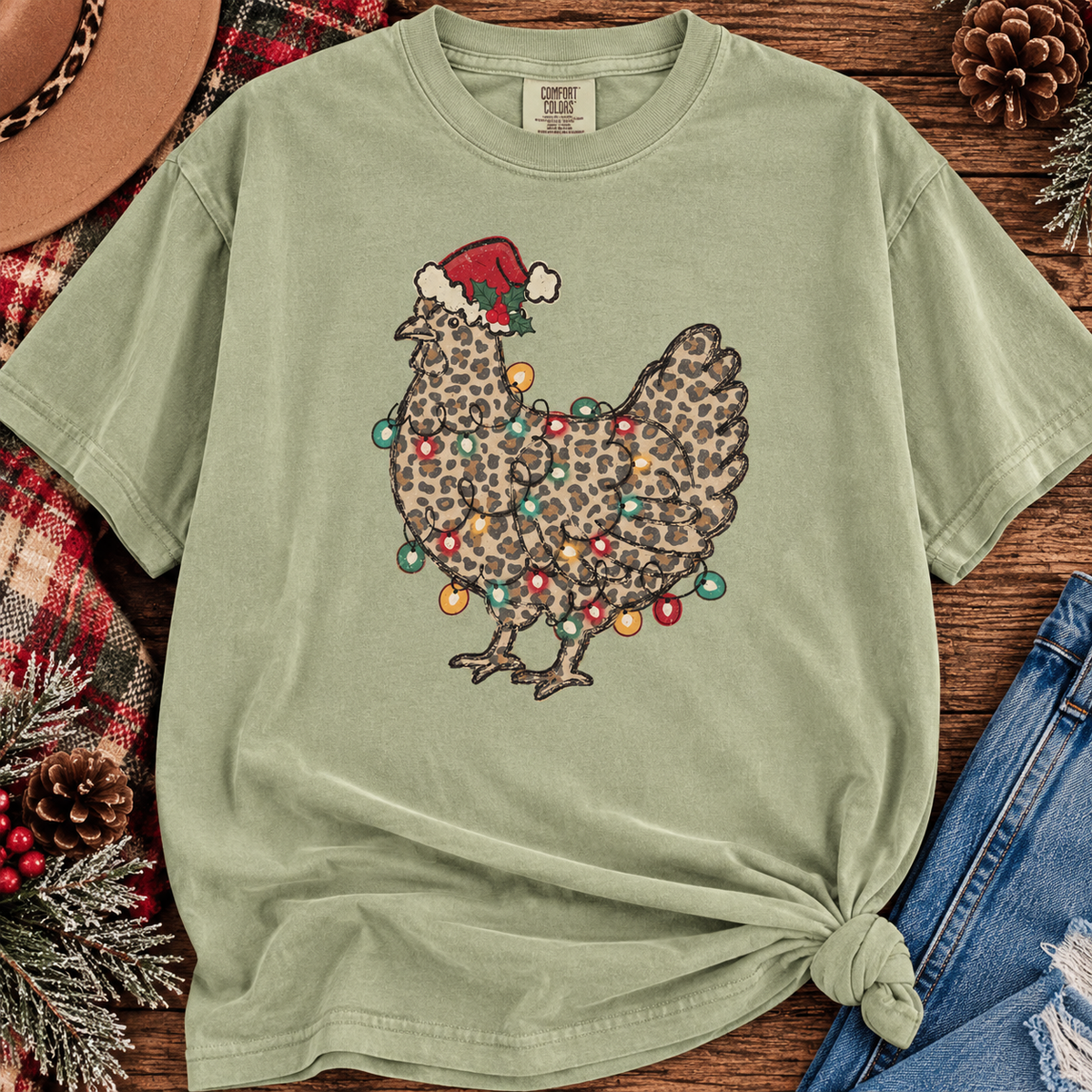 christmas light chicken tee or sweatshirt