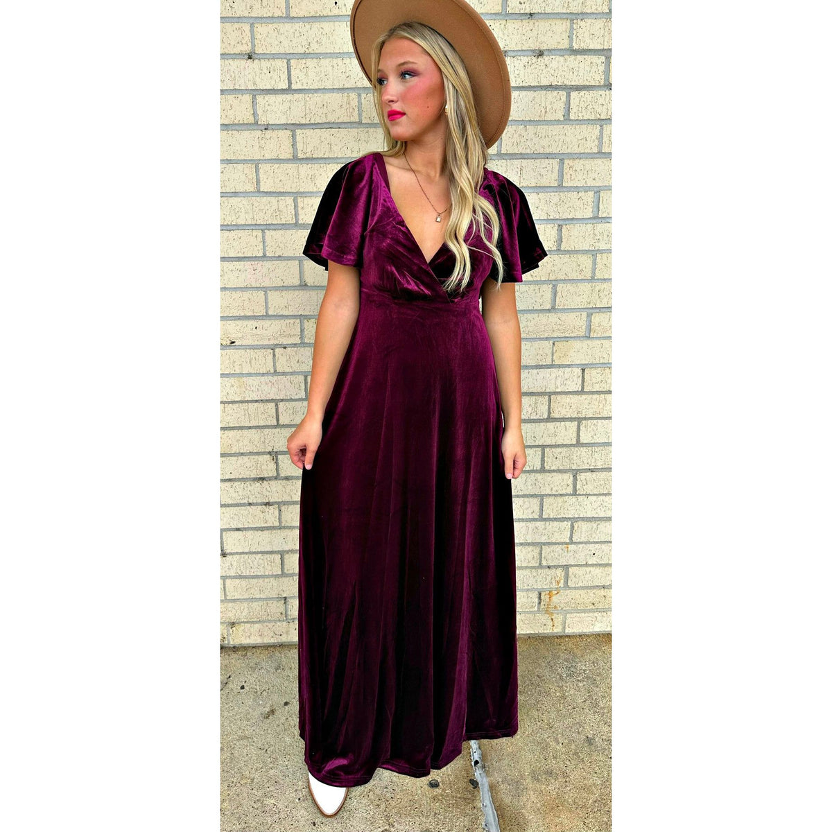 Soft Merlot Velvet Sexy Maxi Dress