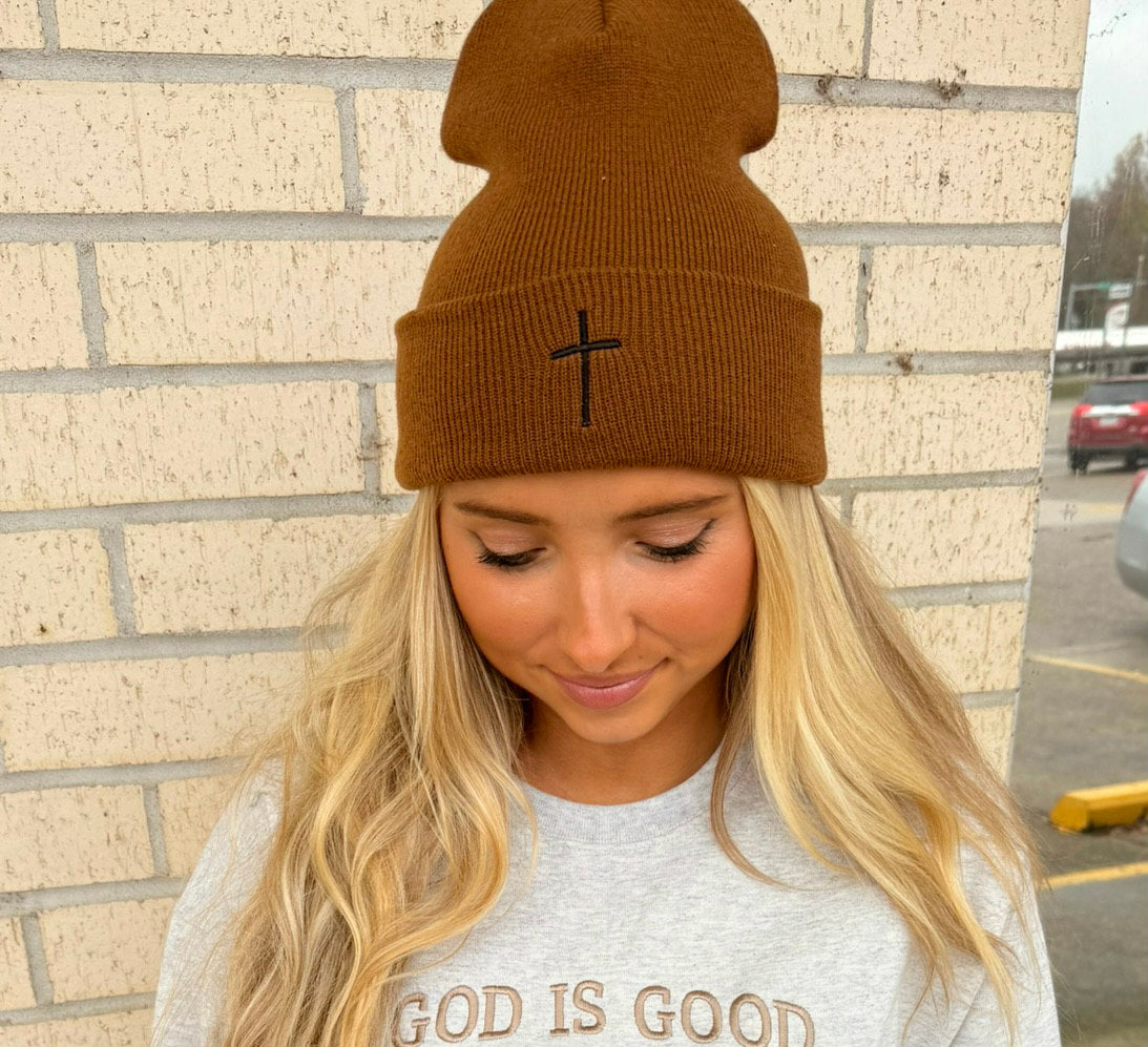 Cross Tan Beanie