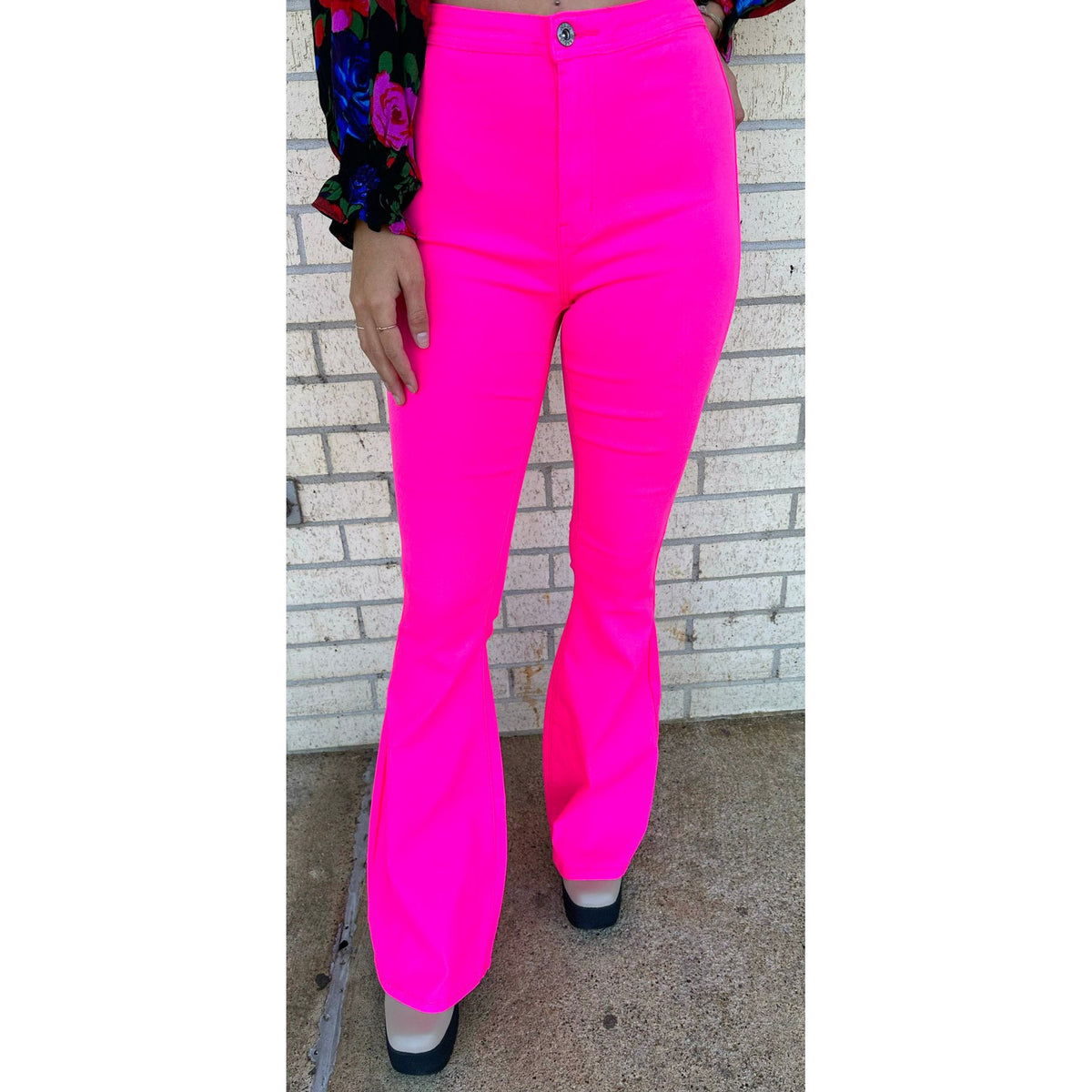 Stretchy Rae Neon Pink Flare Jeans