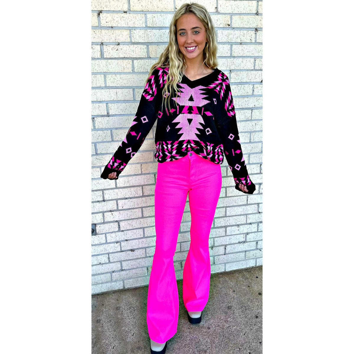 Stretchy Rae Neon Pink Flare Jeans