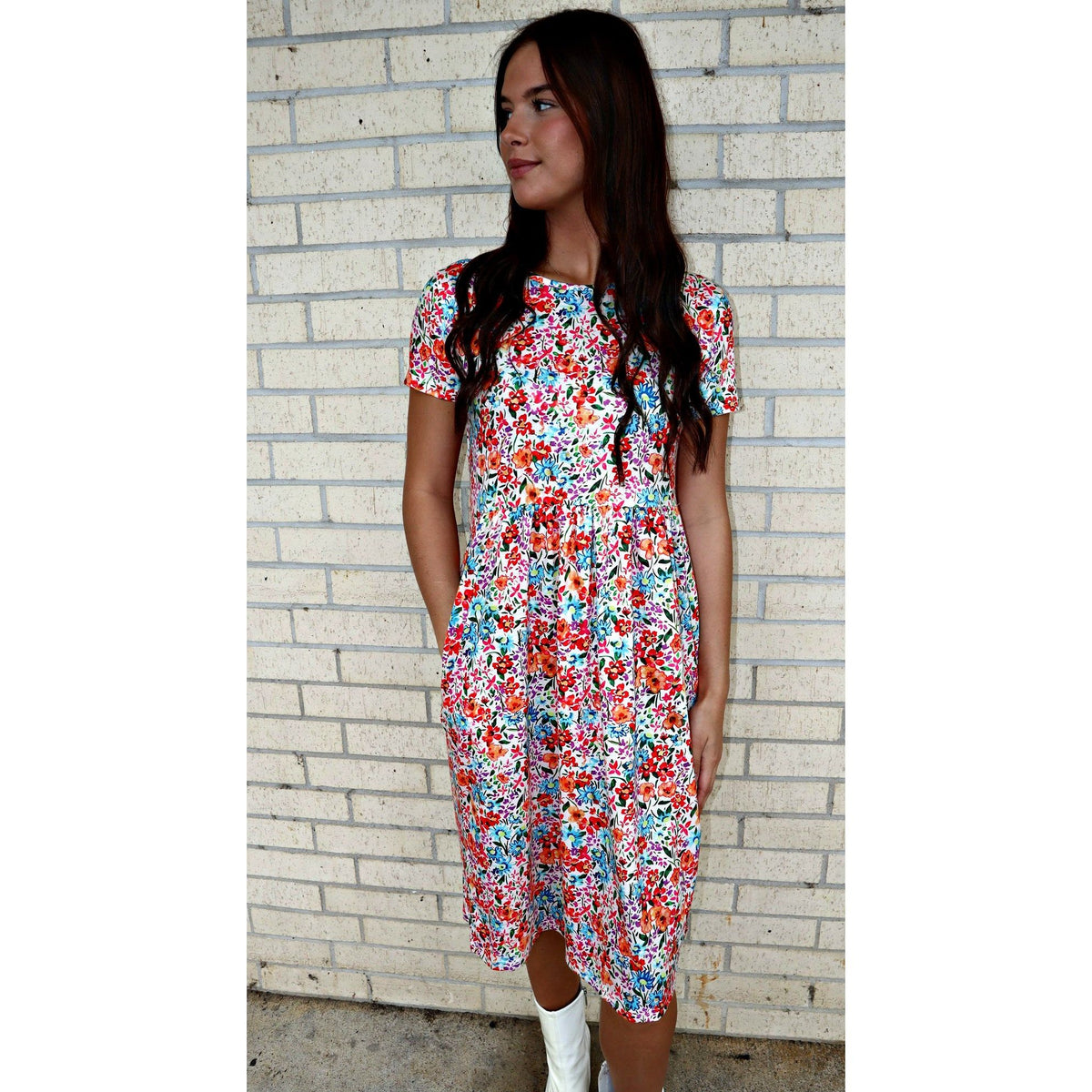 Ivory floral spring dress