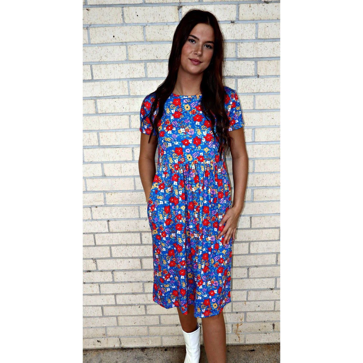 Bright blue floral spring dress
