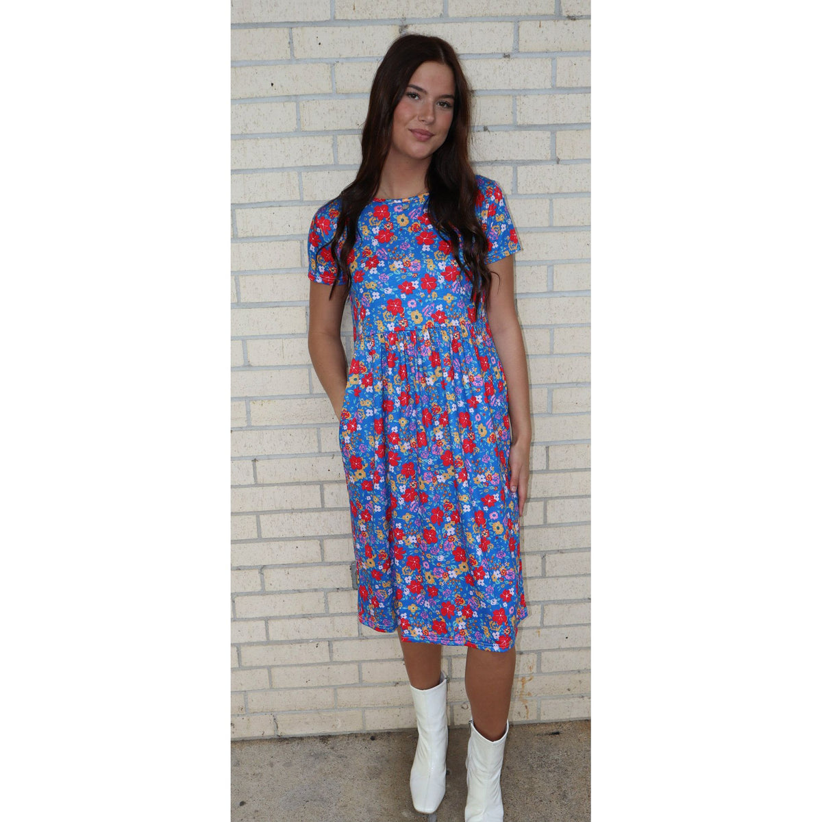 Bright blue floral spring dress