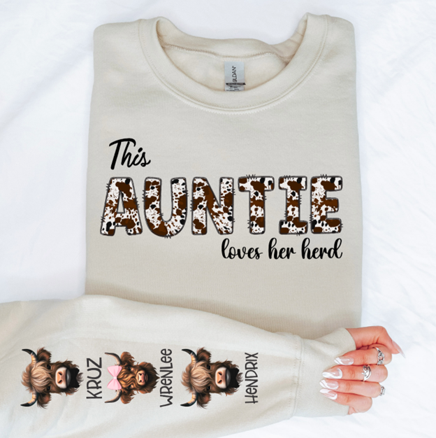 This Auntie ( or custom) love her HERD Highland cow tee or sweatshirt