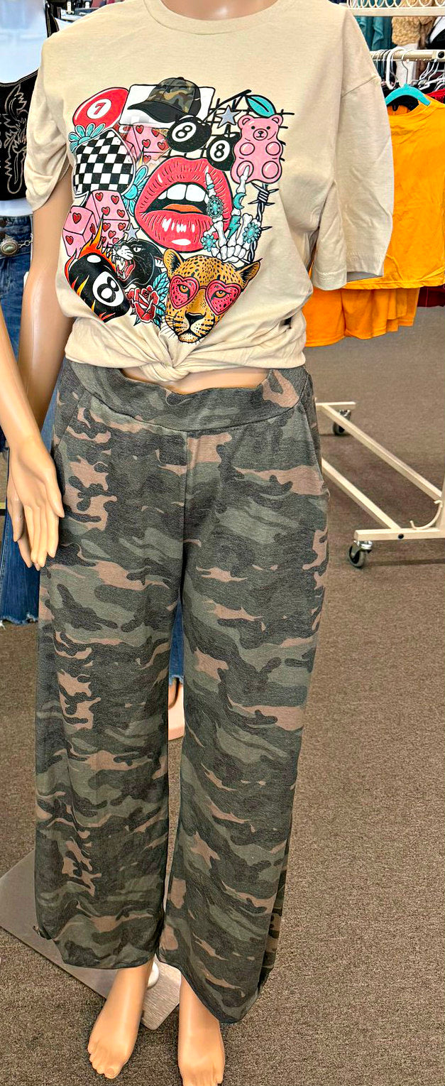 Camo Soft  Split Side Ankle Tie Pant