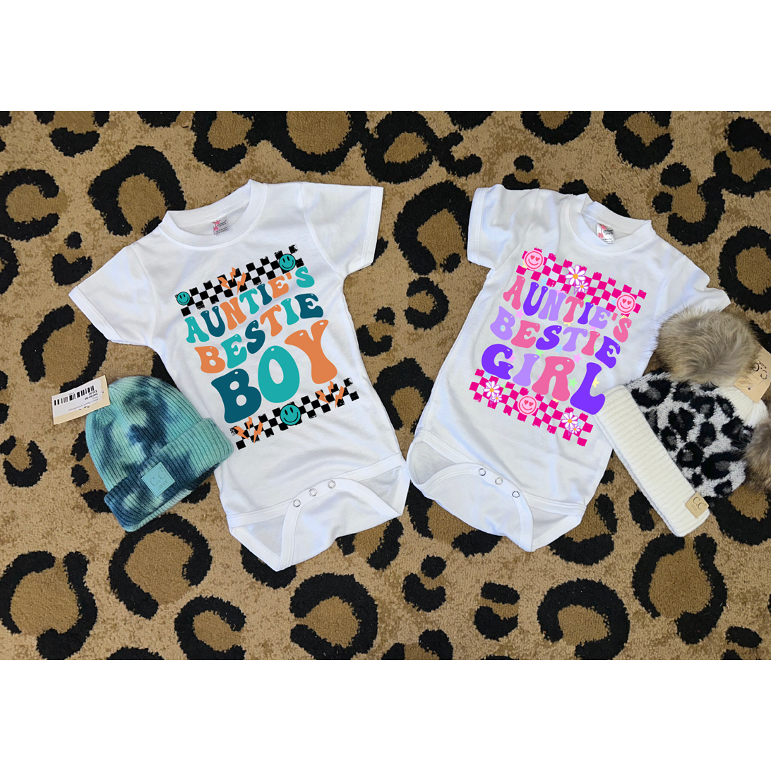 Auntie&#39;s, Mama&#39;s or (CUSTOM name) Bestie Boy or Bestie Girl Onesie or Tee (all sizes)