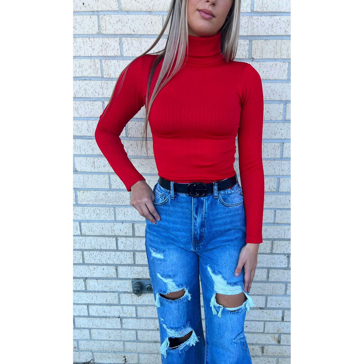 andi Red Turtle Neck Top