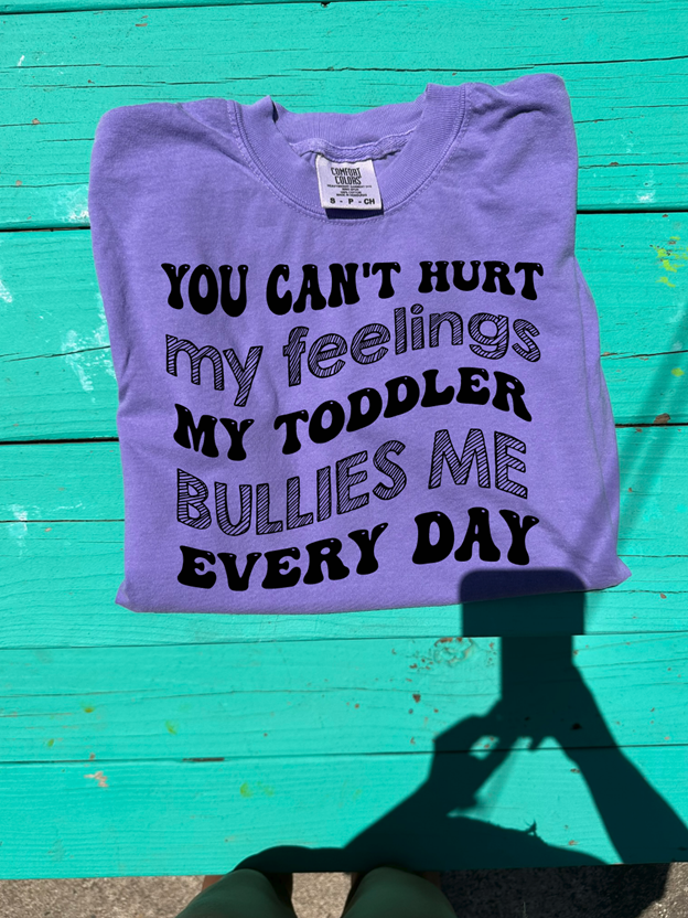you can't hurt my feelings my toddler bullies me everyday tee or sweatshirt
