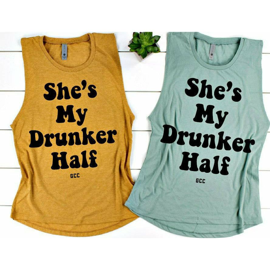 drunker half ( tee tank or sweatshirt)