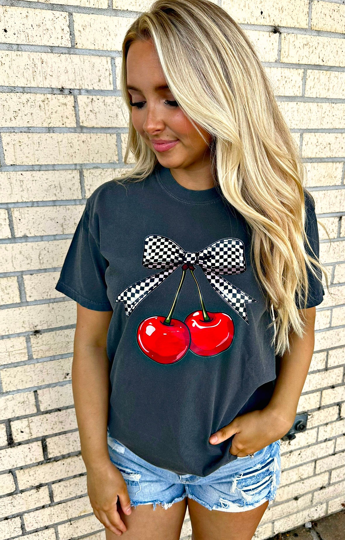 Checker Cherry Tee or Sweatshirt