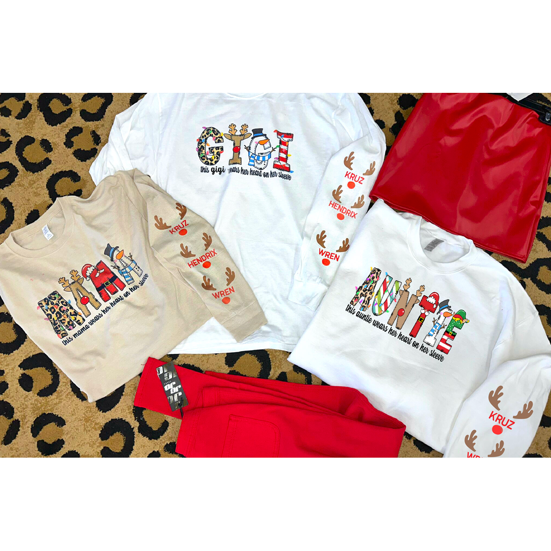 Christmas Character Mama, Aunt, Gigi, Granny, ANY CUSTOM long sleeve or sweatshirt