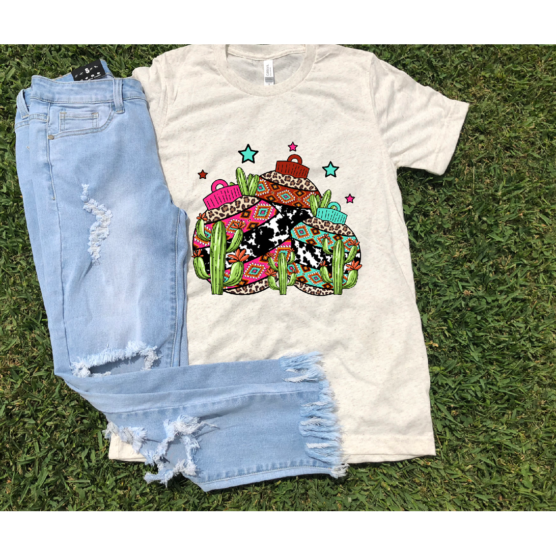 cow ornament Western Cactus Christmas Tee or Sweatshirt