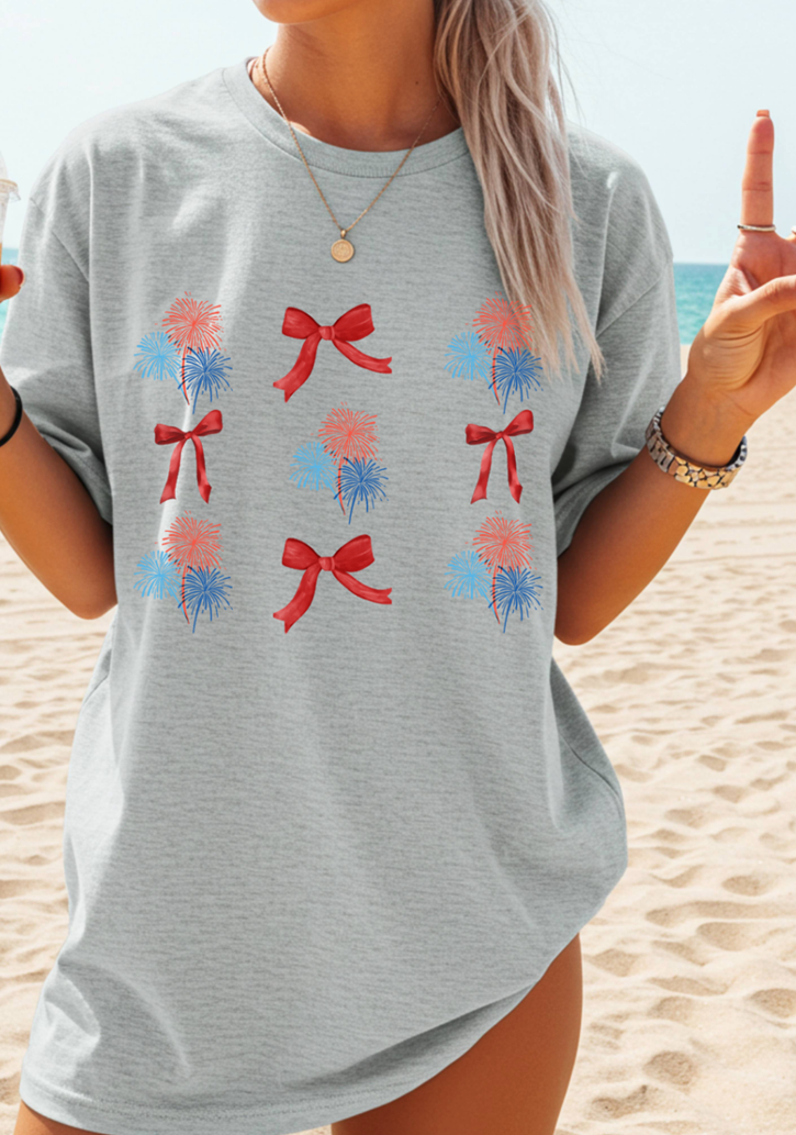 firework bow 4th of july tee or sweatshirt