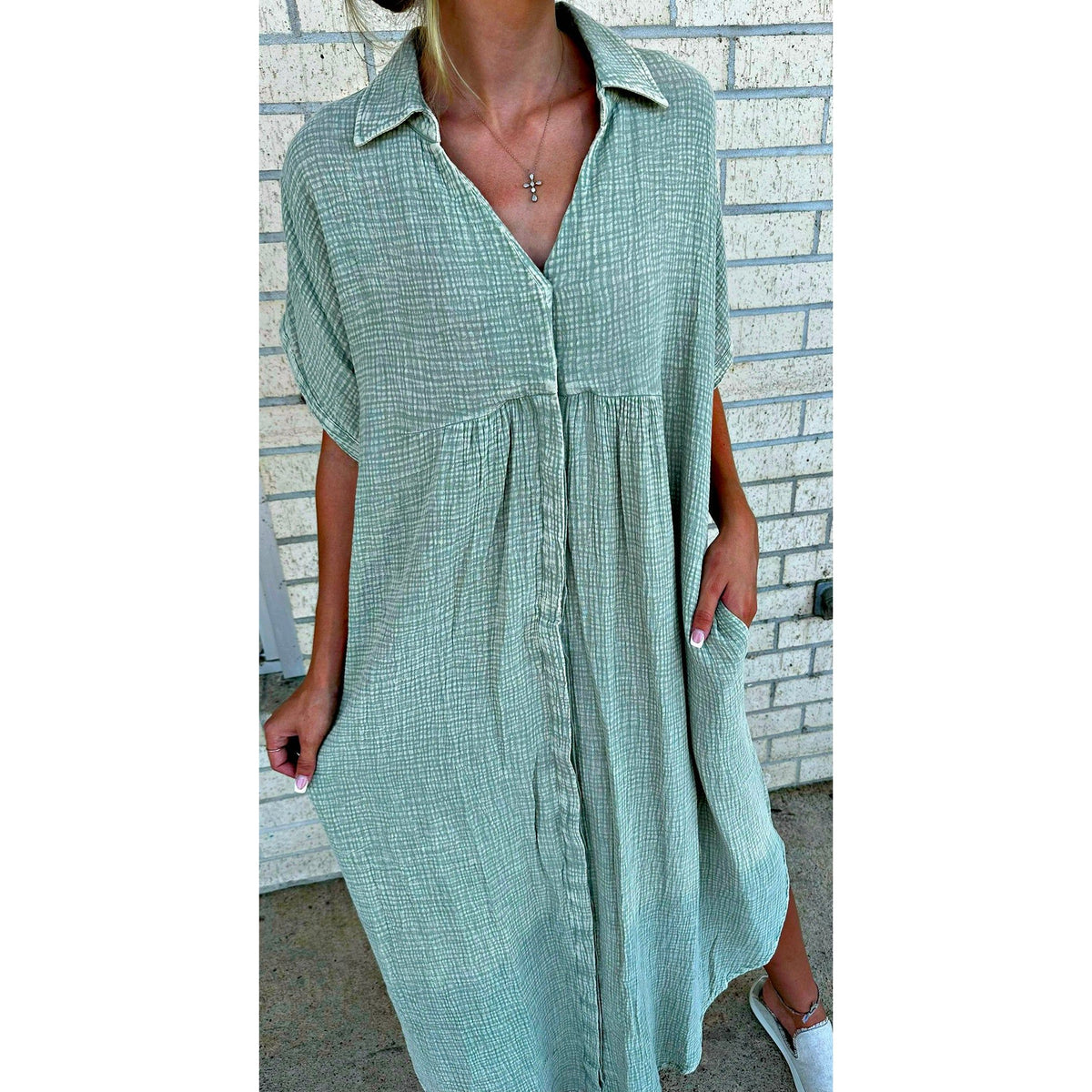 Mineral Wash Sage Flowy Maxi Dress