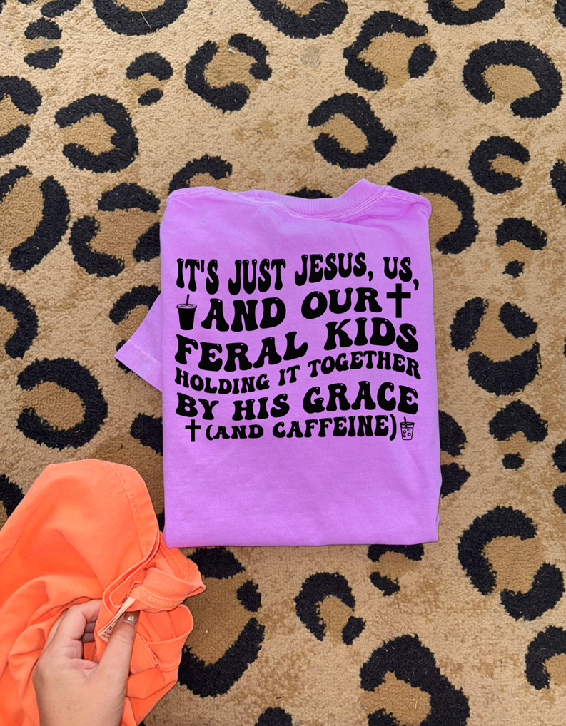 It&#39;s Just Jesus, Us  &amp; our Feral kids tee or sweatshirt