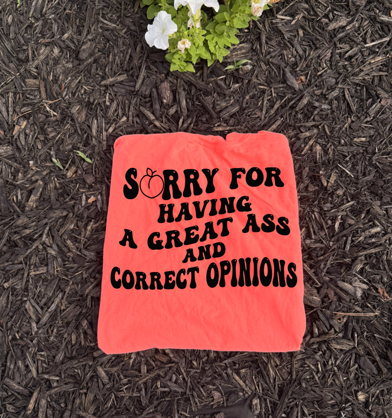 sorry for having a great ass and correct opinions tee or sweatshirt