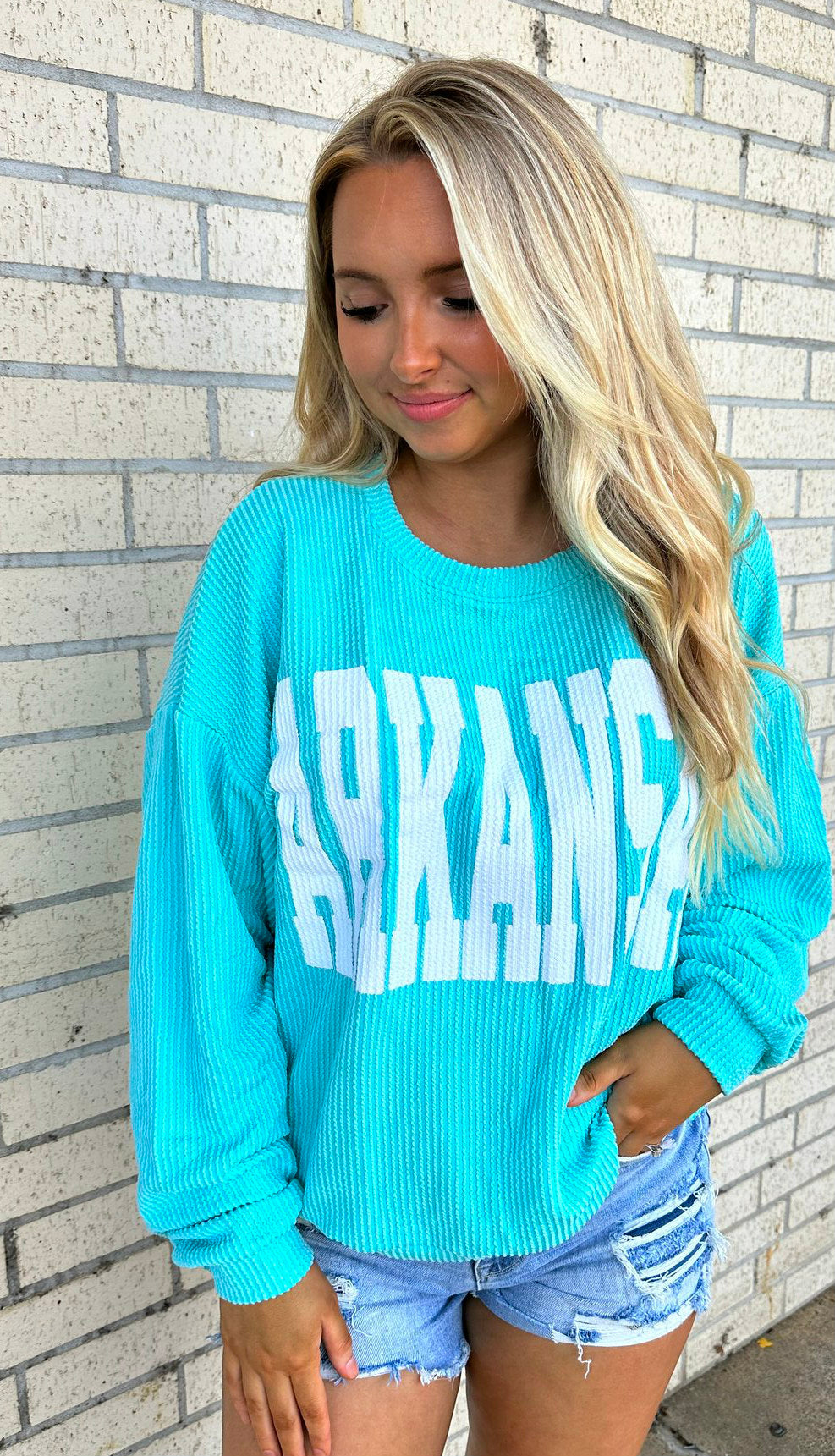 Arkansas Bright Mint Corded Sweater