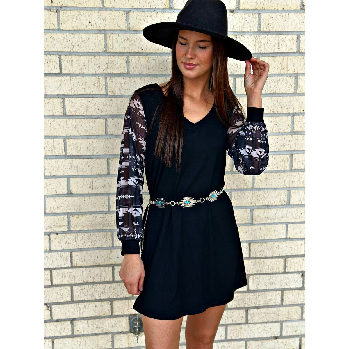 Black Aztec Sleeve Dress