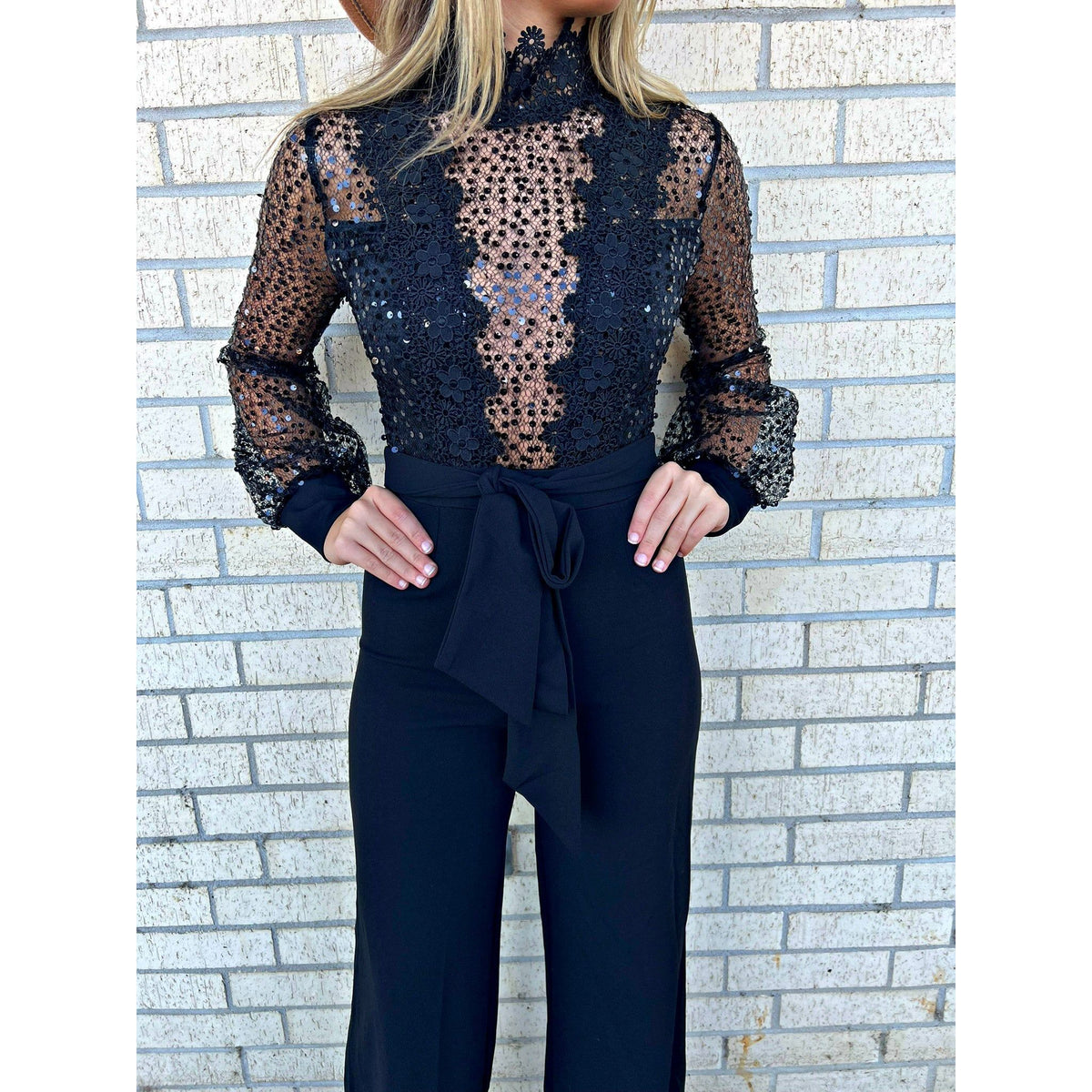 Aya Sequin Black Pant Jumpsuit