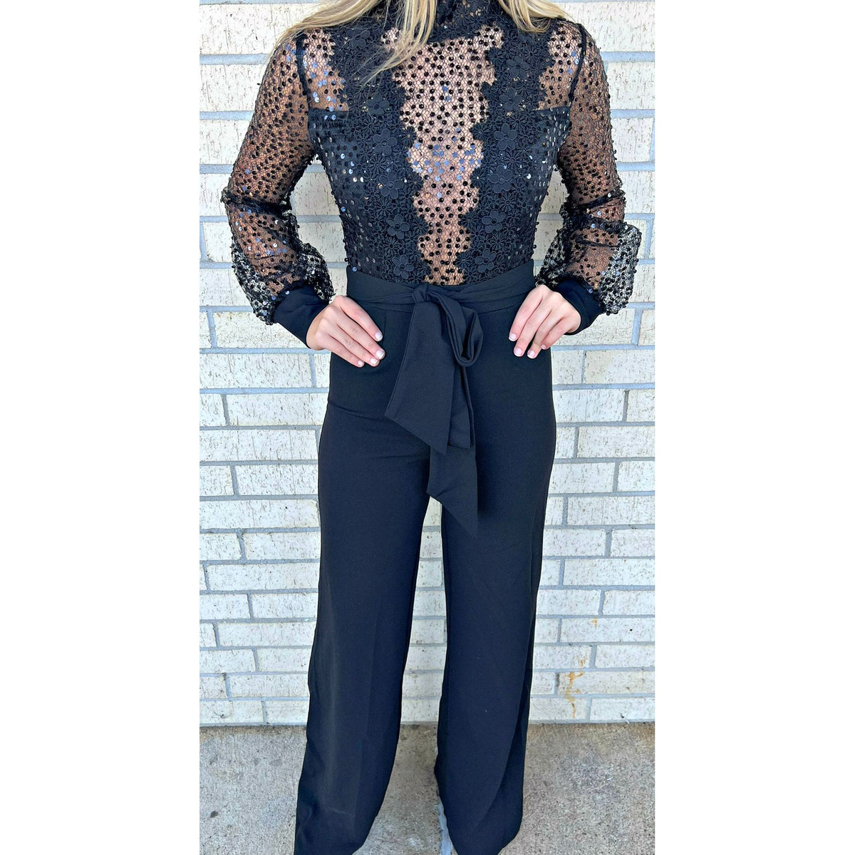 Aya Sequin Black Pant Jumpsuit