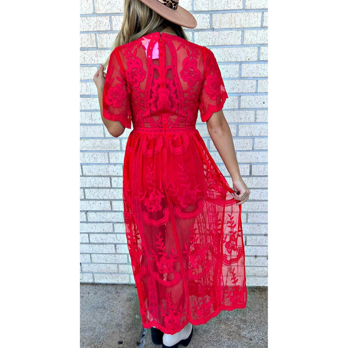 Mia Bright Red Lace Maxi shorts dress