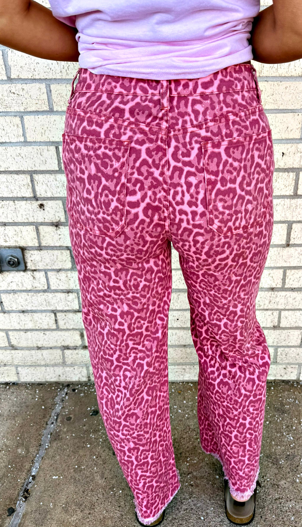 Pink leopard denim jeans