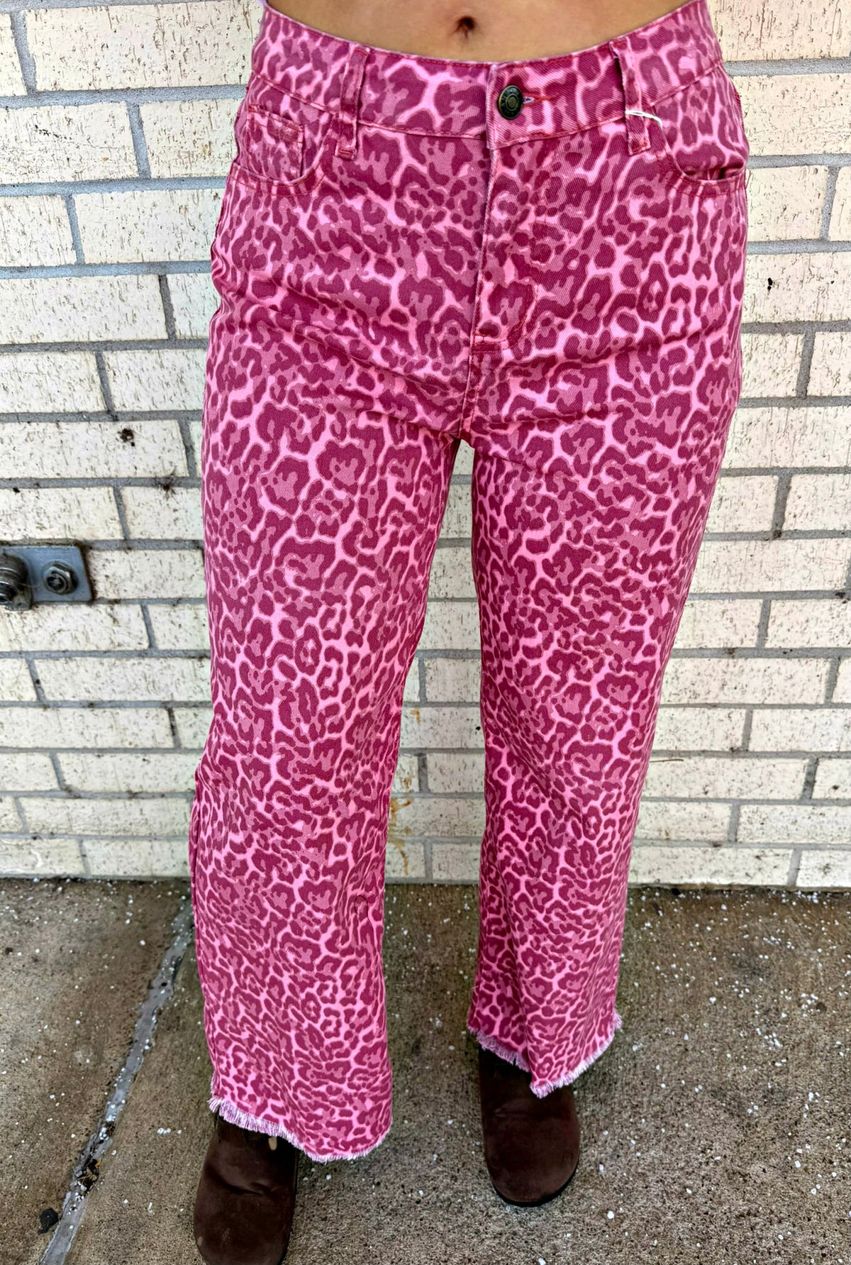 Pink leopard denim jeans